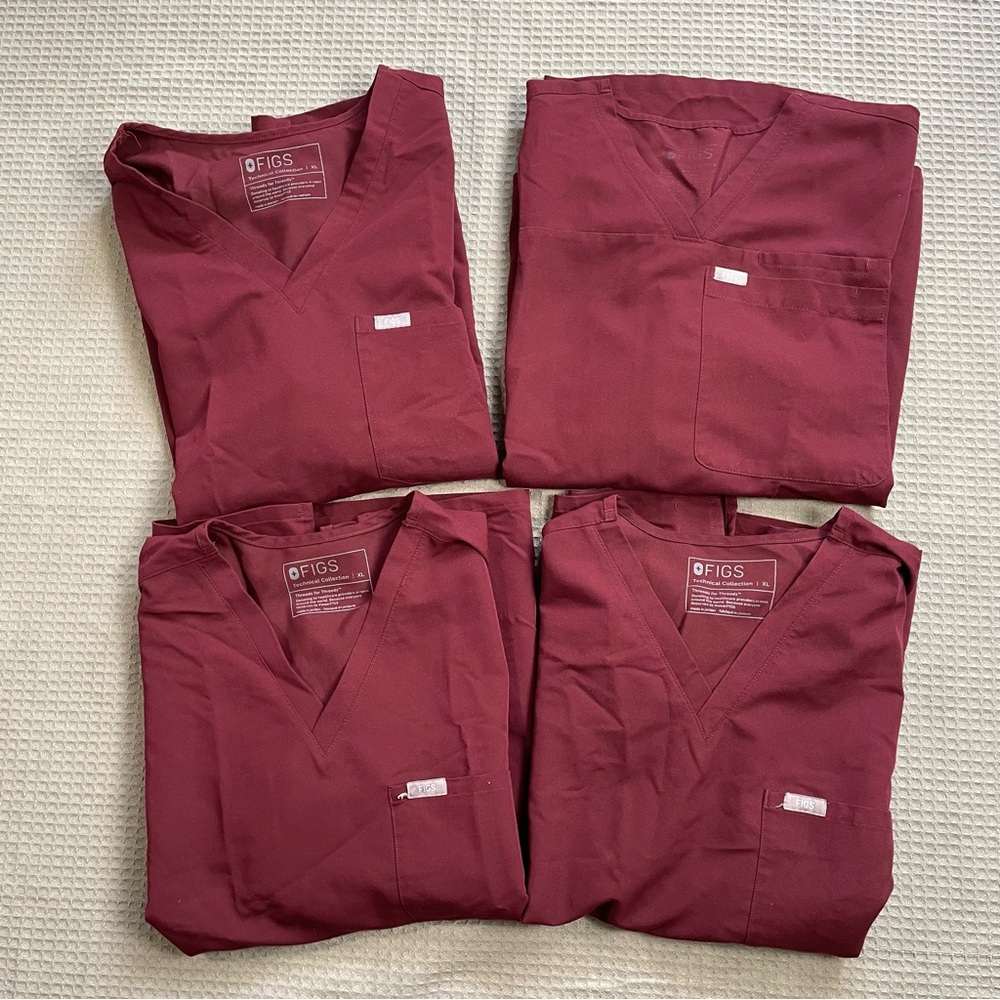 Figs Catarina Kaya Scrub Top XL Womens Set Of 4 Burgundy One Pocket Stretch